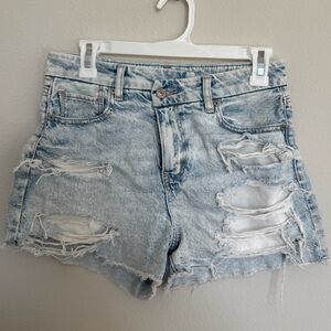 American Eagle Curvy Mom Short Distressed Blue Jean Denim size 4